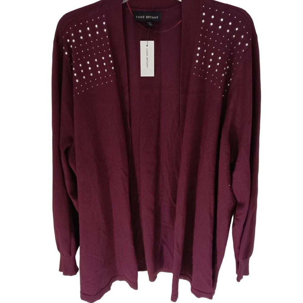 Lane Bryant NWT Dark Red Open Cardigan Sparkle Detail Sweater Sz 22